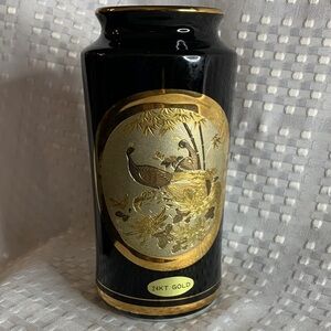 Chokin Black and Gold Vase with 24KT Gold Detailing. 6 inches tall.